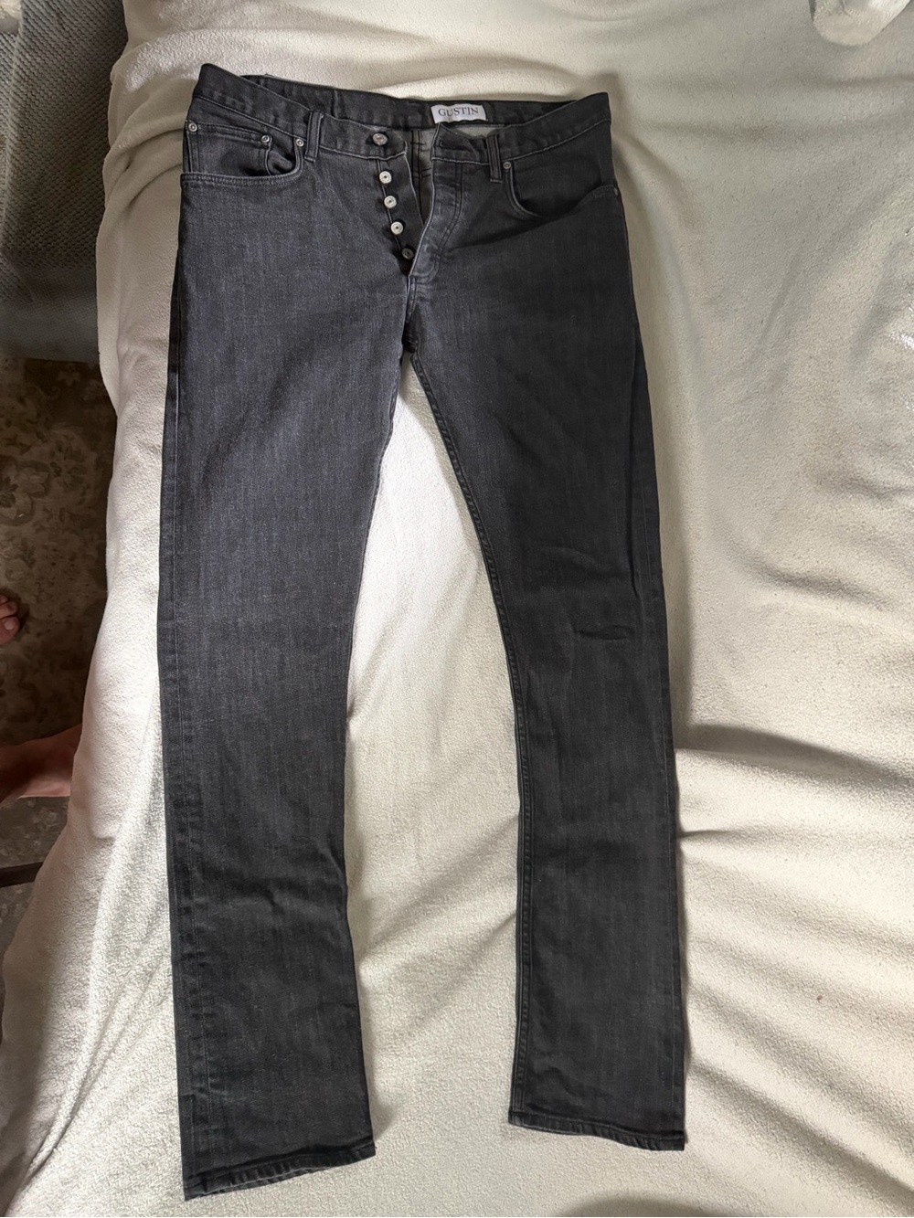 Gustin Raw Mens Slim Black Button-Fly Jeans